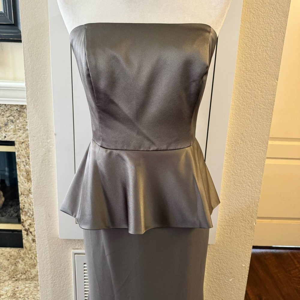 White by Vera Wang Silver Peplum Strapless Maxi Gown Dress Size 12 - Picture 3 of 9